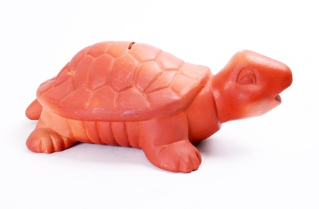 tutle piggy in ceramic isolated over white background. の写真素材