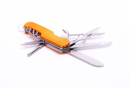 yellow penknife isolated over white background. の写真素材