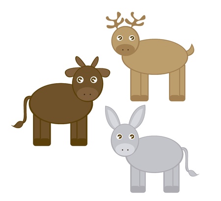 reindeer, donkey and ox cartoons isolated over white background. vectorのイラスト素材