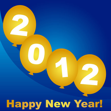 2012 on gold balloon over blue background, vector