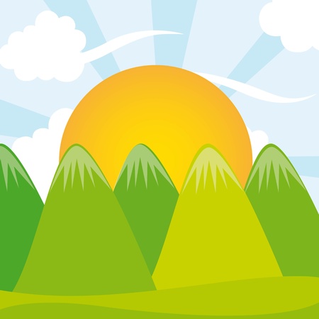 mountains with sun vector illustration. summer landscapeのイラスト素材