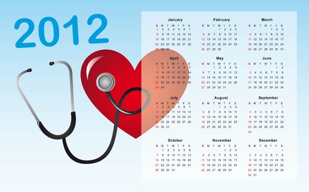 2012 calendar with stethoscope and heart vector illustrationのイラスト素材
