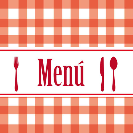 red silhouette cutlery and menu text over tablecloth. vectorのイラスト素材
