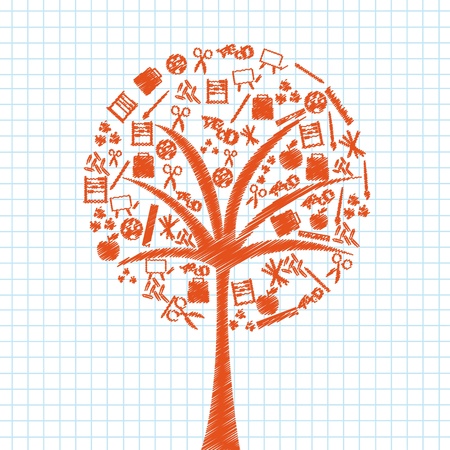 orange tree conceptual with school elements over notebook.vector illustrationのイラスト素材