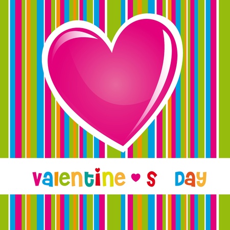 Valentines day card with hearts and colors striped backgroundのイラスト素材