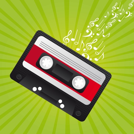 Retro audio cassette with musical notes のイラスト素材