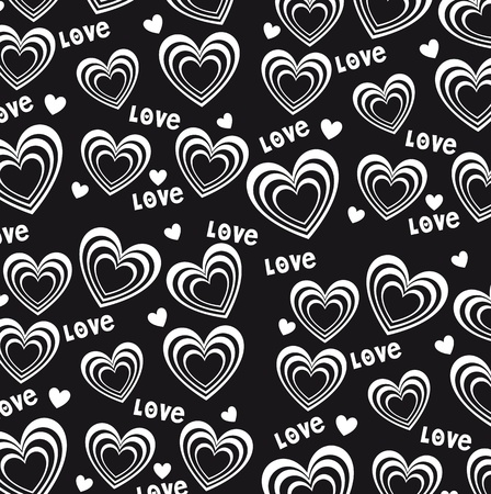 hearts background, black and white illustrationのイラスト素材