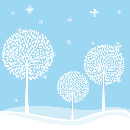 cute witer landscape with tree and snowflakes. illustrationのイラスト素材