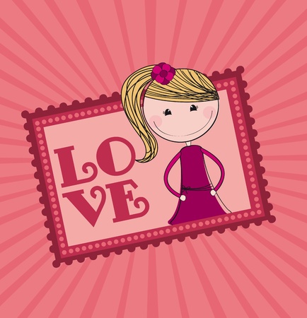 love stamp with cute girl over pink background. illustrationのイラスト素材