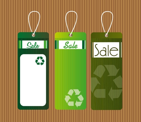 green recycle tags over brown background. illustrationのイラスト素材