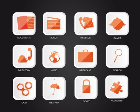 orange icons over black background. illustrationのイラスト素材