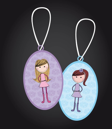 tags with girls  isolated over black  background. illustrationのイラスト素材