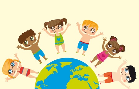 Girls and boys around the world, conceptual image のイラスト素材