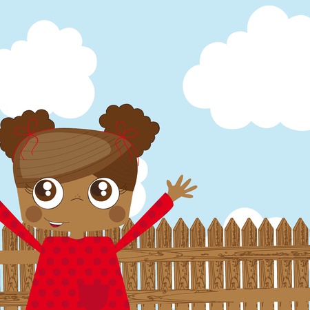 Happy girl draw on sky background, Illustrationのイラスト素材