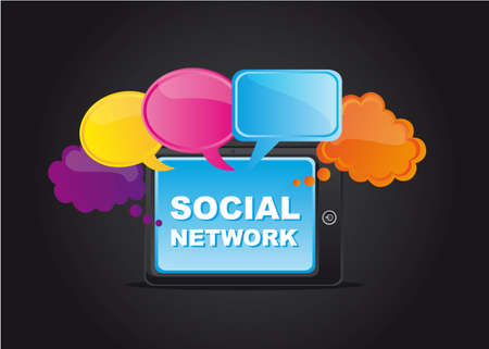 social network with thought bubble over black background. のイラスト素材