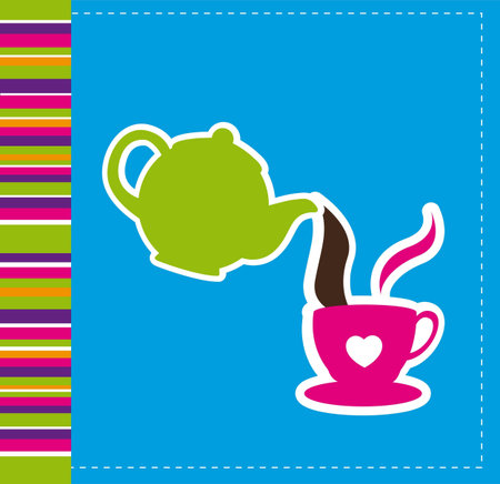 cute kettle and coffee cup over blue background.のイラスト素材