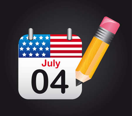 july 4 calendar with pencil over black background. のイラスト素材