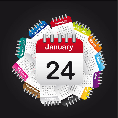 calendar with months over black background. illustrationのイラスト素材