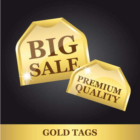 two gold tags over black background. illustrationのイラスト素材