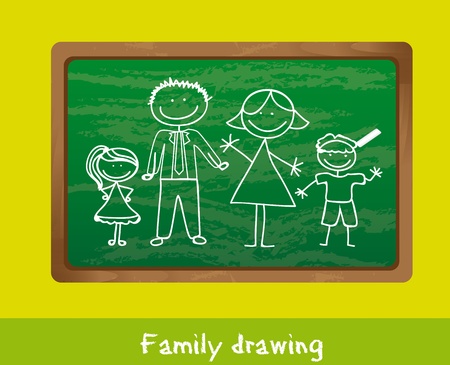 family drawing over chalkboard, background.のイラスト素材