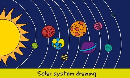 solar system drawing over blue background.のイラスト素材