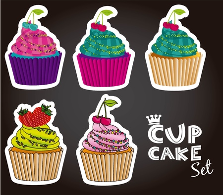 set of cupcakes of different styles and colorsのイラスト素材