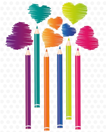 brightly colored pencils background with heart shaped scratchesのイラスト素材