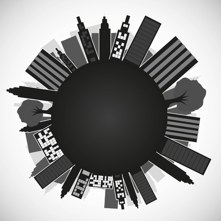 silhouette of the planet with buildings isolated on black background, vector illustrationのイラスト素材