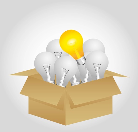open cardboard box whit bulbs, isolated on white backgroundのイラスト素材