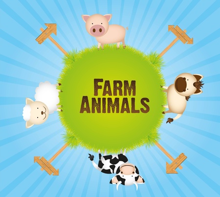 farm animals, cow, horse, sheep and pig のイラスト素材