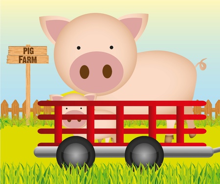 trailer with pig farm backgroundのイラスト素材