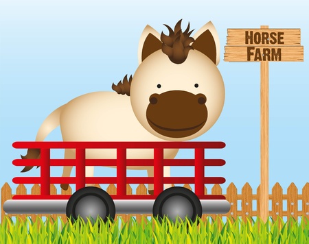 trailer with horse farm backgroundのイラスト素材