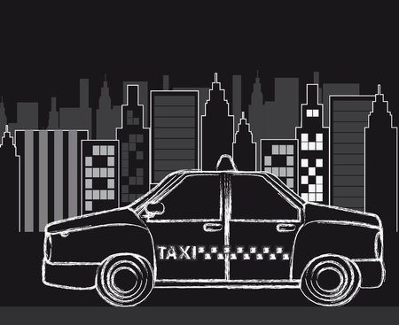 black and white city with grunge taxi.  のイラスト素材