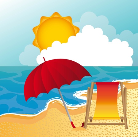 beach with umbrella and chair background. のイラスト素材