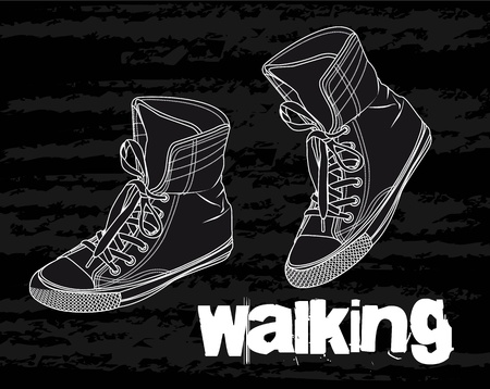 silhouette sneakers over black background のイラスト素材