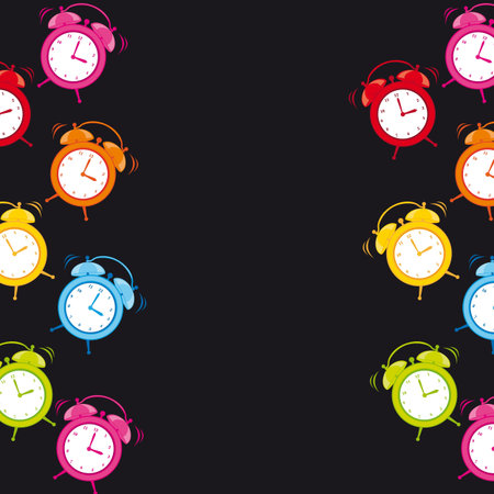 cute clock alarm with space for copy over black background. vectorのイラスト素材