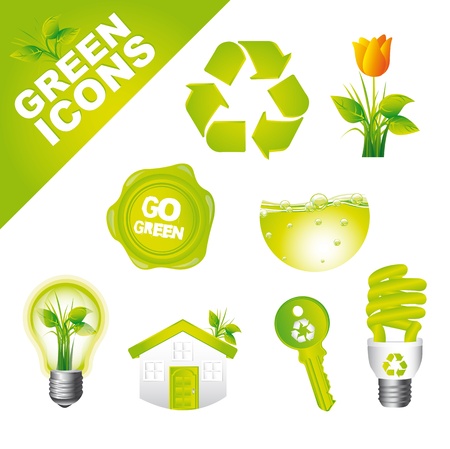 green nature icons isolated over white backgroun. vector illustrationのイラスト素材
