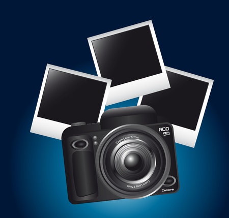 camera and photos frame over blue background. vector illustrationのイラスト素材