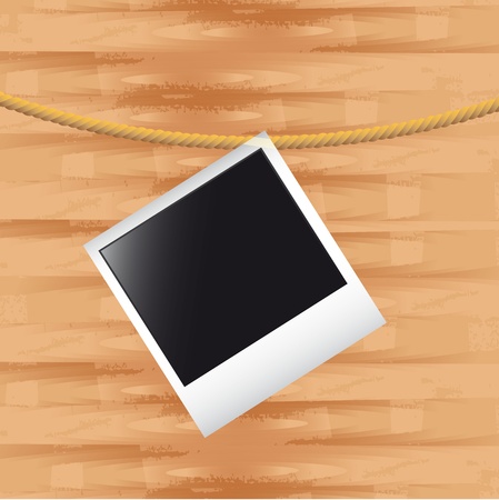 blank photo with rope over wooden background. vector illustrationのイラスト素材