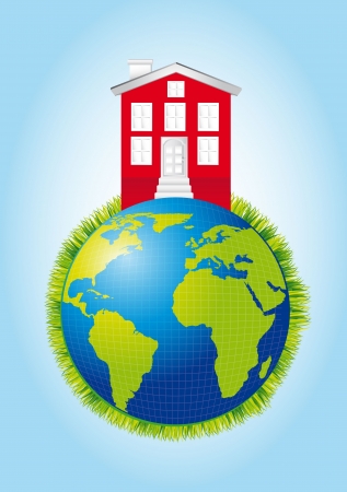 house over planet with grass over blue background. vectorのイラスト素材