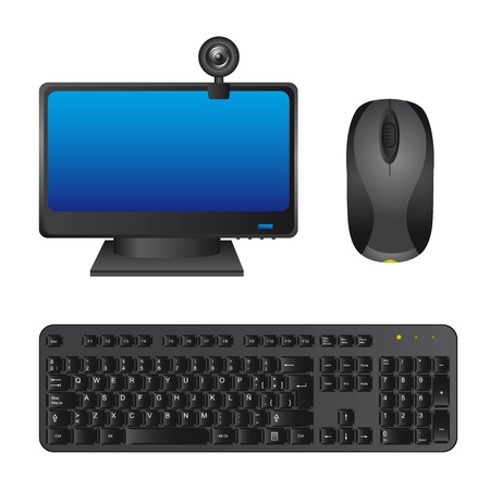 screen with keyboard and mouse, computer equipment. vectorのイラスト素材