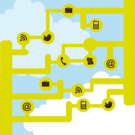 communication icons over sky with cloud. vector illustrationのイラスト素材