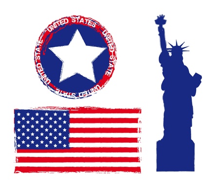statue of liberty with seal and flag, united states. vectorのイラスト素材