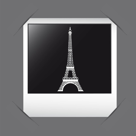white silhoutte eiffel tower over photo frame. vector illustrationのイラスト素材