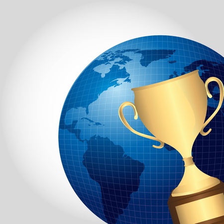 gold trophy over earth background. vector illustrationのイラスト素材