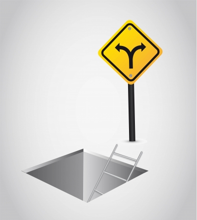 two ways with yellow sign over floor. illustrationのイラスト素材