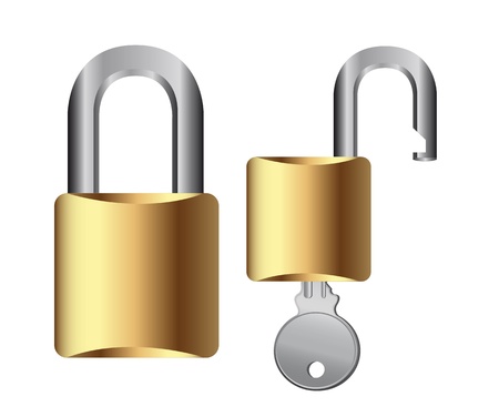 padlock with key isolated over white background. illustrationのイラスト素材