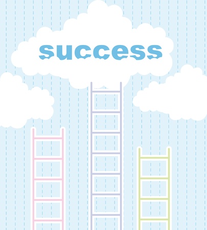 cute ladders to success over cute sky background. illustrationのイラスト素材