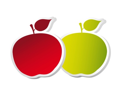 red and green apple with edge over white background.のイラスト素材