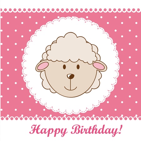 birthday card with cute sheep over pink background. のイラスト素材